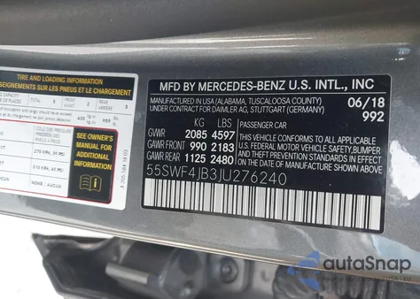 2018 Mercedes-Benz C 300 from USA, damaged, VIN 55SWF4JB3JU276240